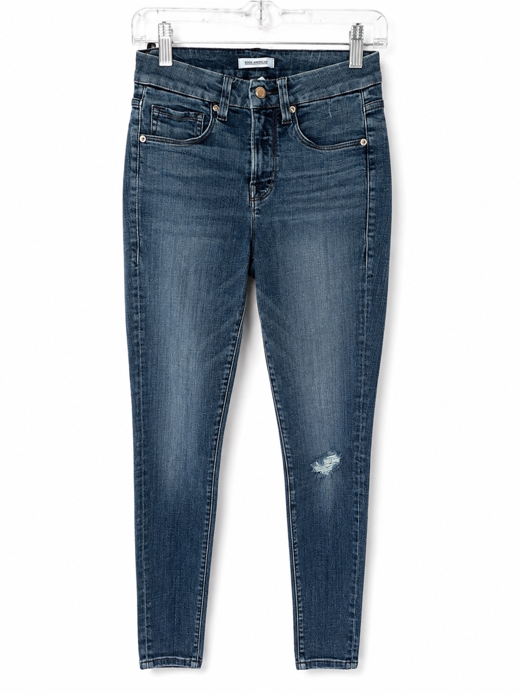 Good American Always Fits Skinny Jeans Size 2/26 Dark Wash Distressed Stretch
